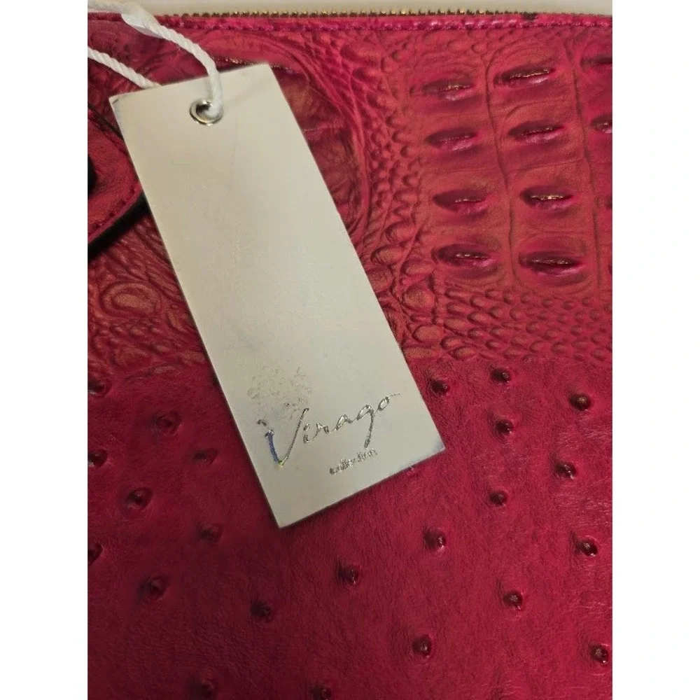 NWT‎ Virago Collection Hot Pink Clutch Wristlet Bag Faux Ostrich Croc Tassel